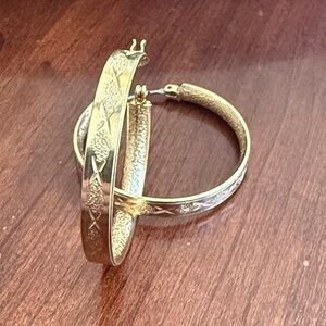 Textured Gold Star-Accent Hoop Earrings - Women Jewelry